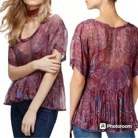 Free People Say You Will Paisley Boho Hippie Retro babydoll Top Size XS - Picture 1 of 4